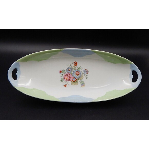 P.V. Vessra Germany Celery Dish Serving Hand-Painted Floral Pastel 13 Inch - Picture 9 of 9